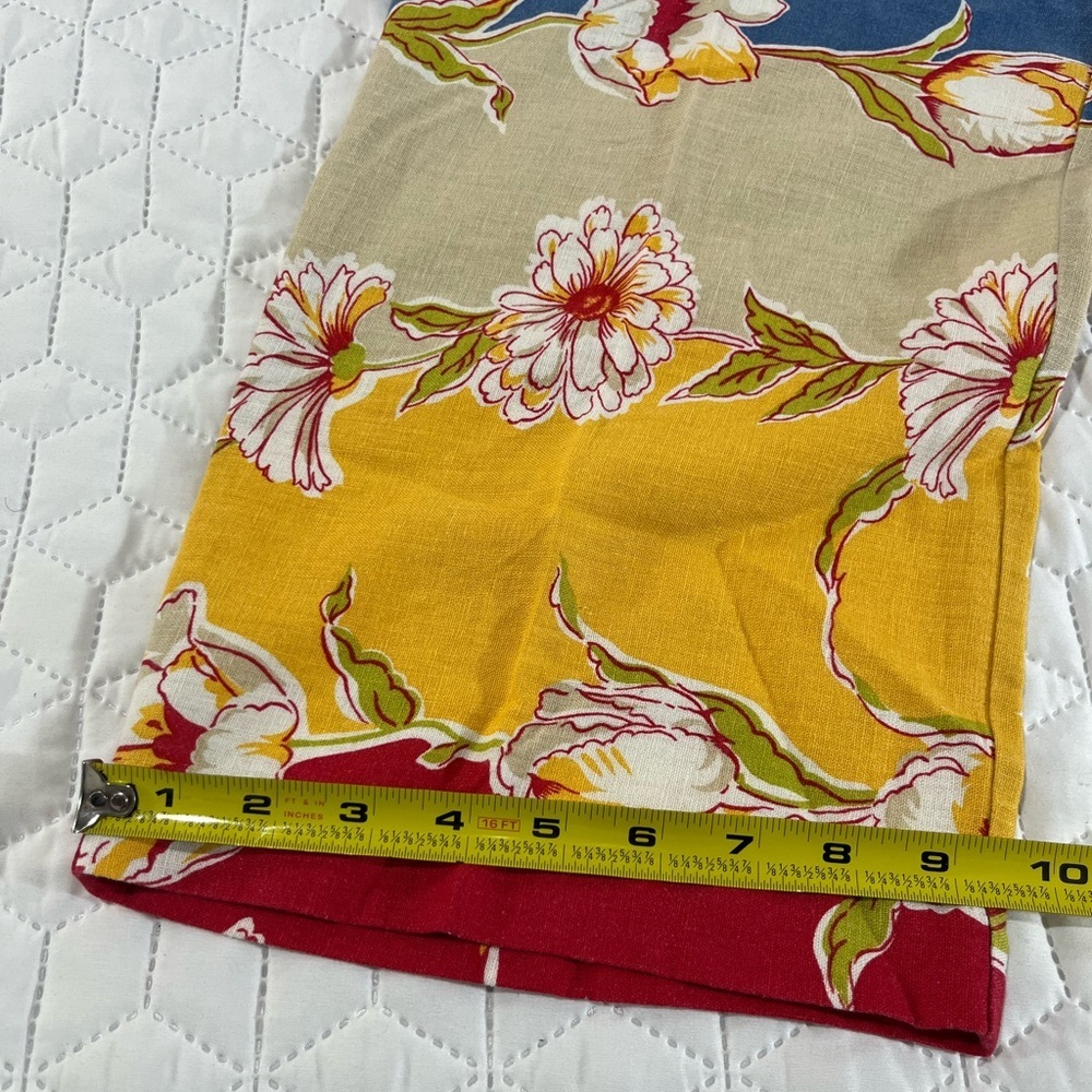 Ruby Rd Floral Linen Blend Wide Leg Pants Blue Yellow Boho Resort Size 10 - Picture 8 of 8